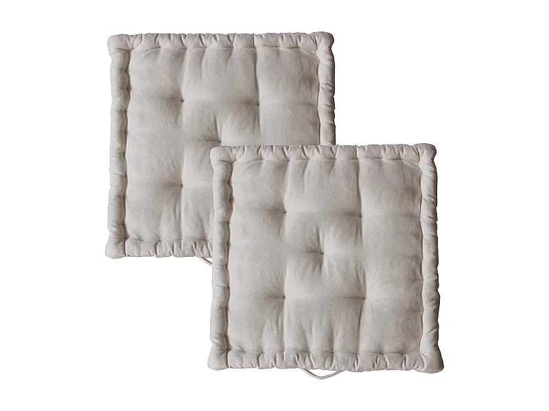 2 Coussins de sol carré avec poignée, 40x40cm, Ecru, Collection Dune