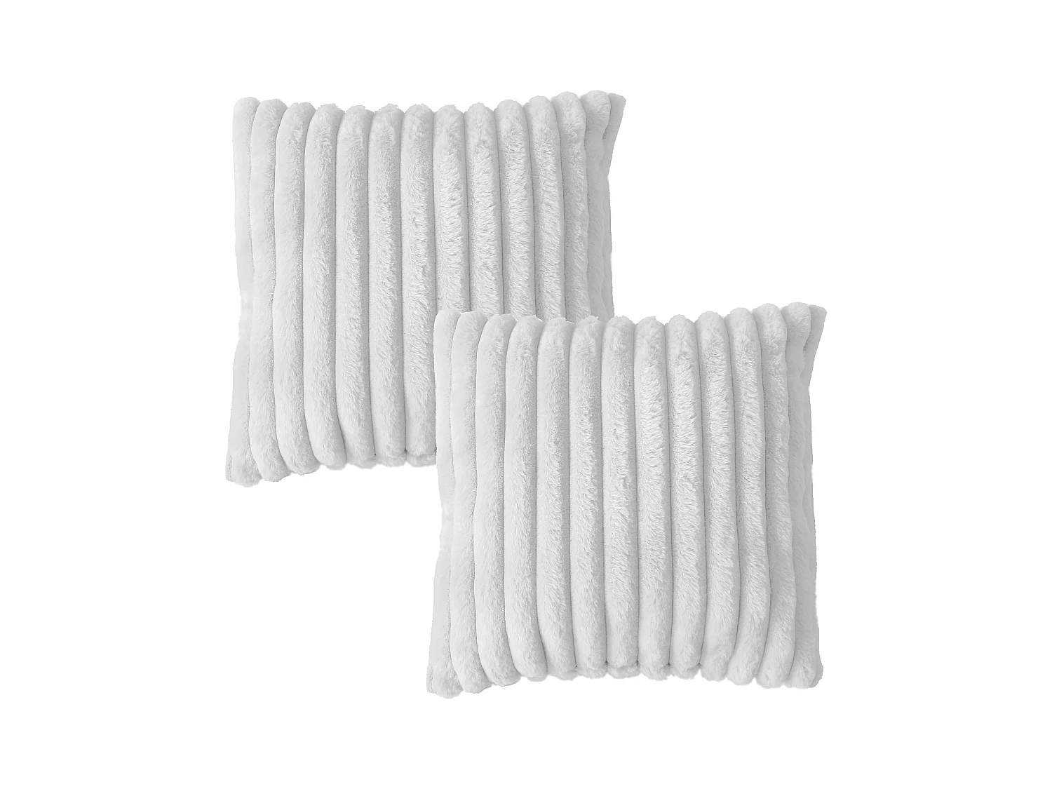 Lot de 2 coussins carré, fausse fourrure côtelée, 40x40cm, blanc, collection Matisse