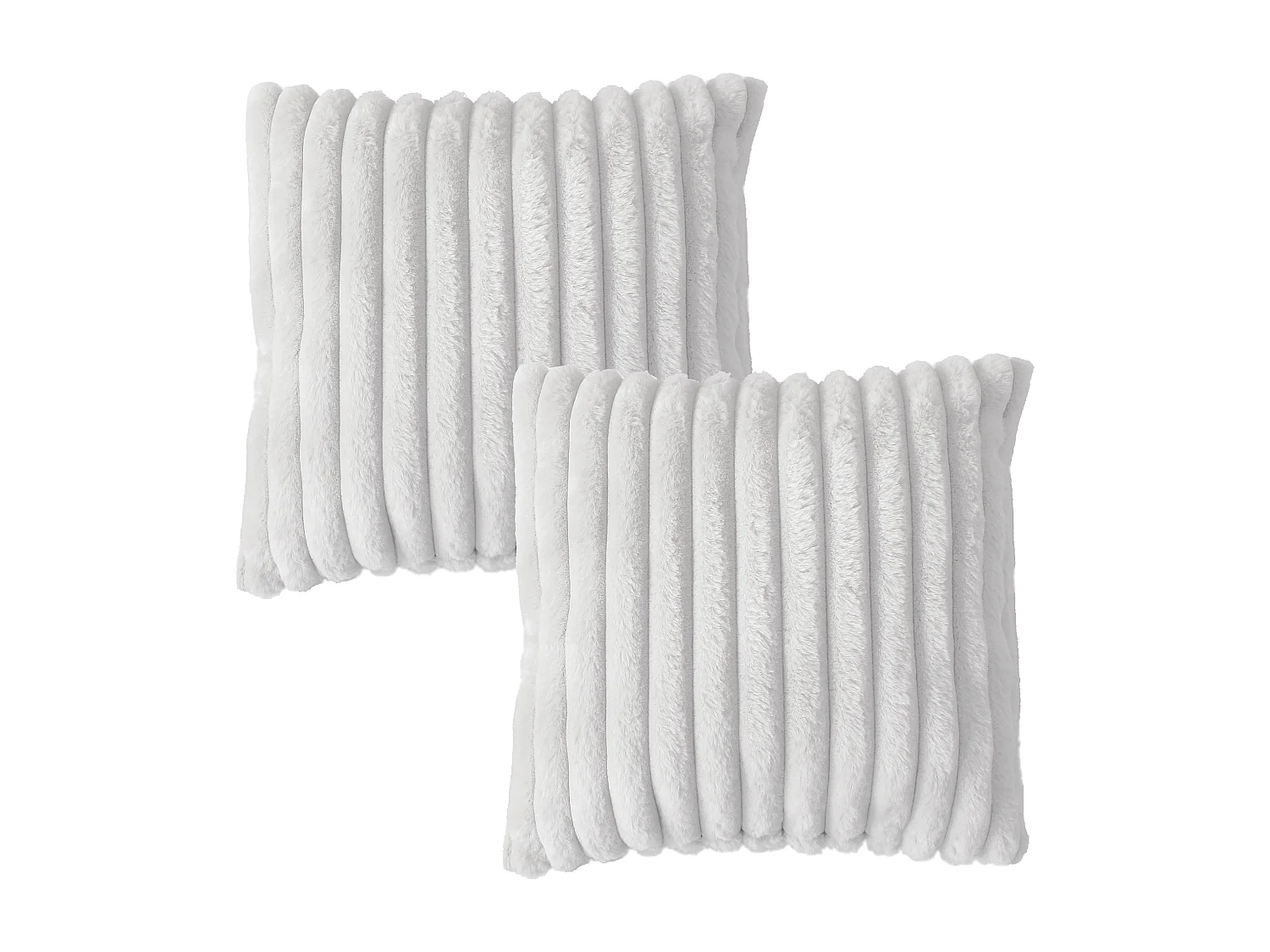 Lot de 2 coussins carré, fausse fourrure côtelée, 40x40cm, blanc, collection Matisse