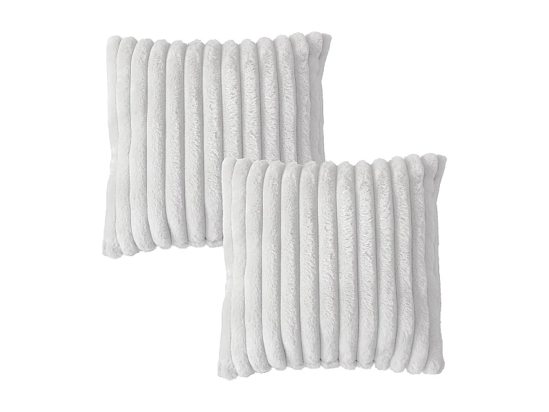Lot de 2 coussins carré, fausse fourrure côtelée, 40x40cm, blanc, collection Matisse