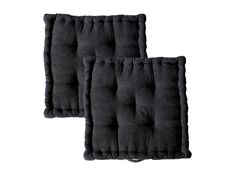 2 Coussins de sol carré avec poignée, 40x40cm, Gris Foncé, Collection Dune