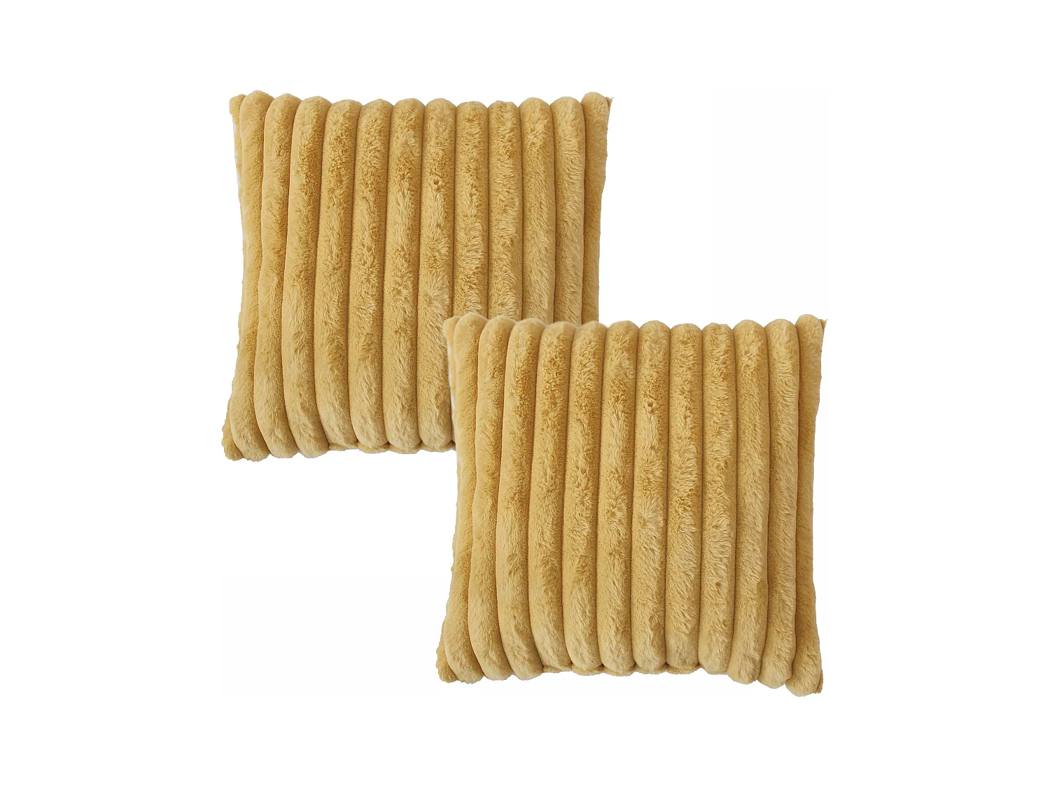 Lot de 2 coussins carré, fausse fourrure côtelée, 40x40cm, jaune ocre, collection Matisse