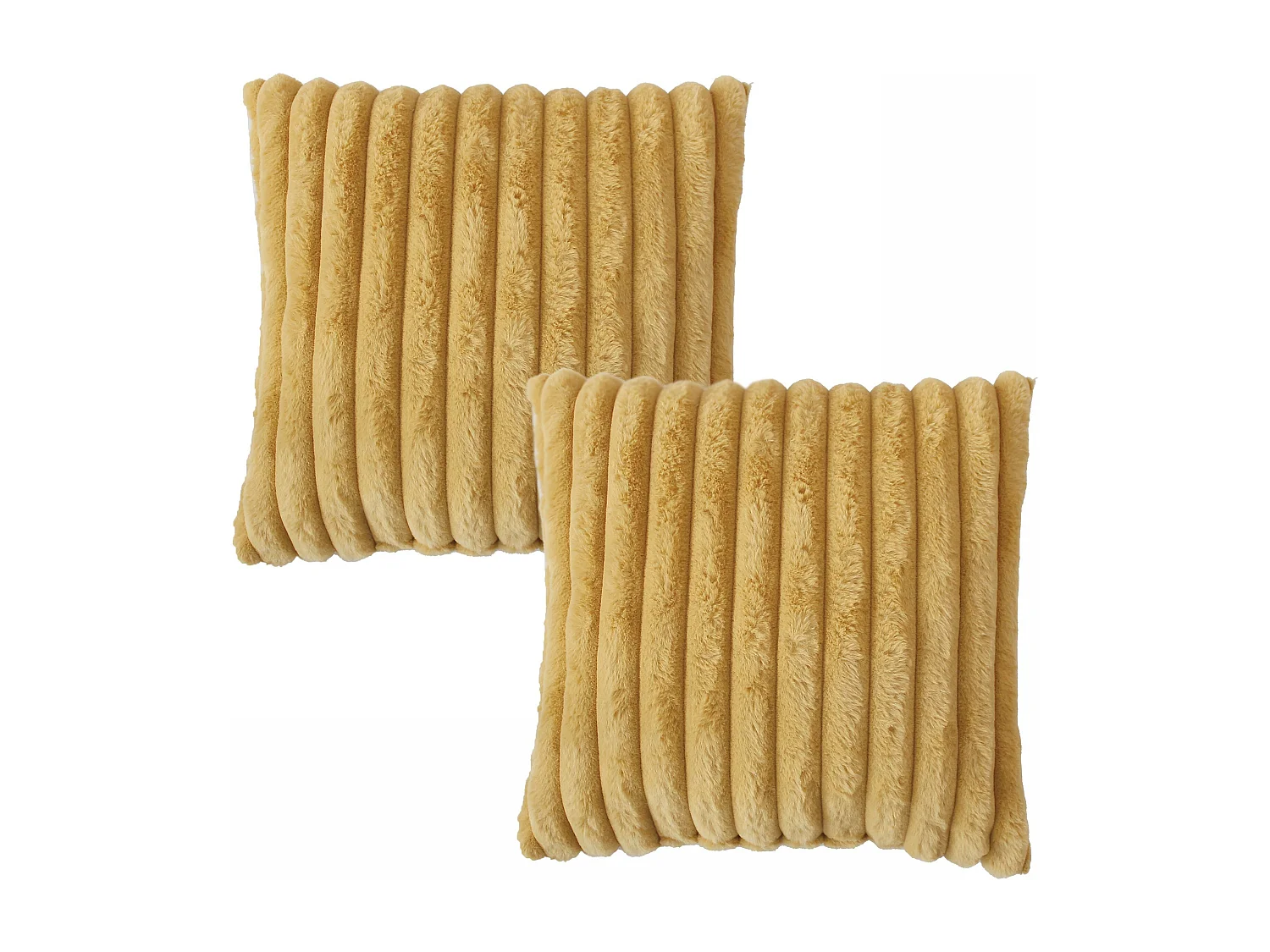 Lot de 2 coussins carré, fausse fourrure côtelée, 40x40cm, jaune ocre, collection Matisse