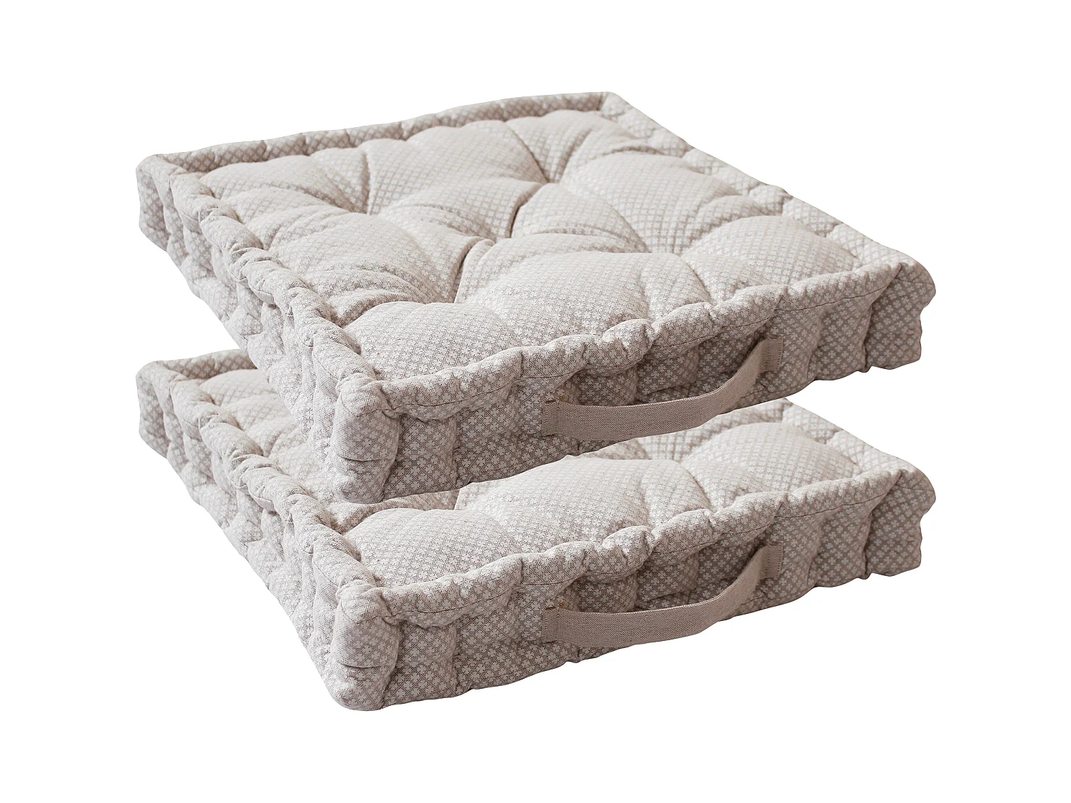 2 Coussins de sol carré avec poignée, 40 x 40 cm, Beige Naturel, Collection Rosa