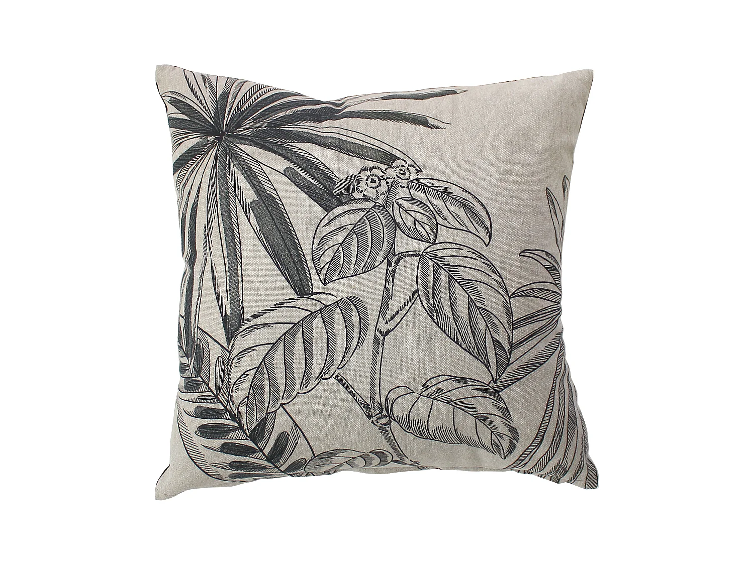Lot de 2 Coussins déhoussables, carré 40x40cm, Noir Beige, Recto Verso Inversé, Motif Jungle Tropical, Collection Mambo