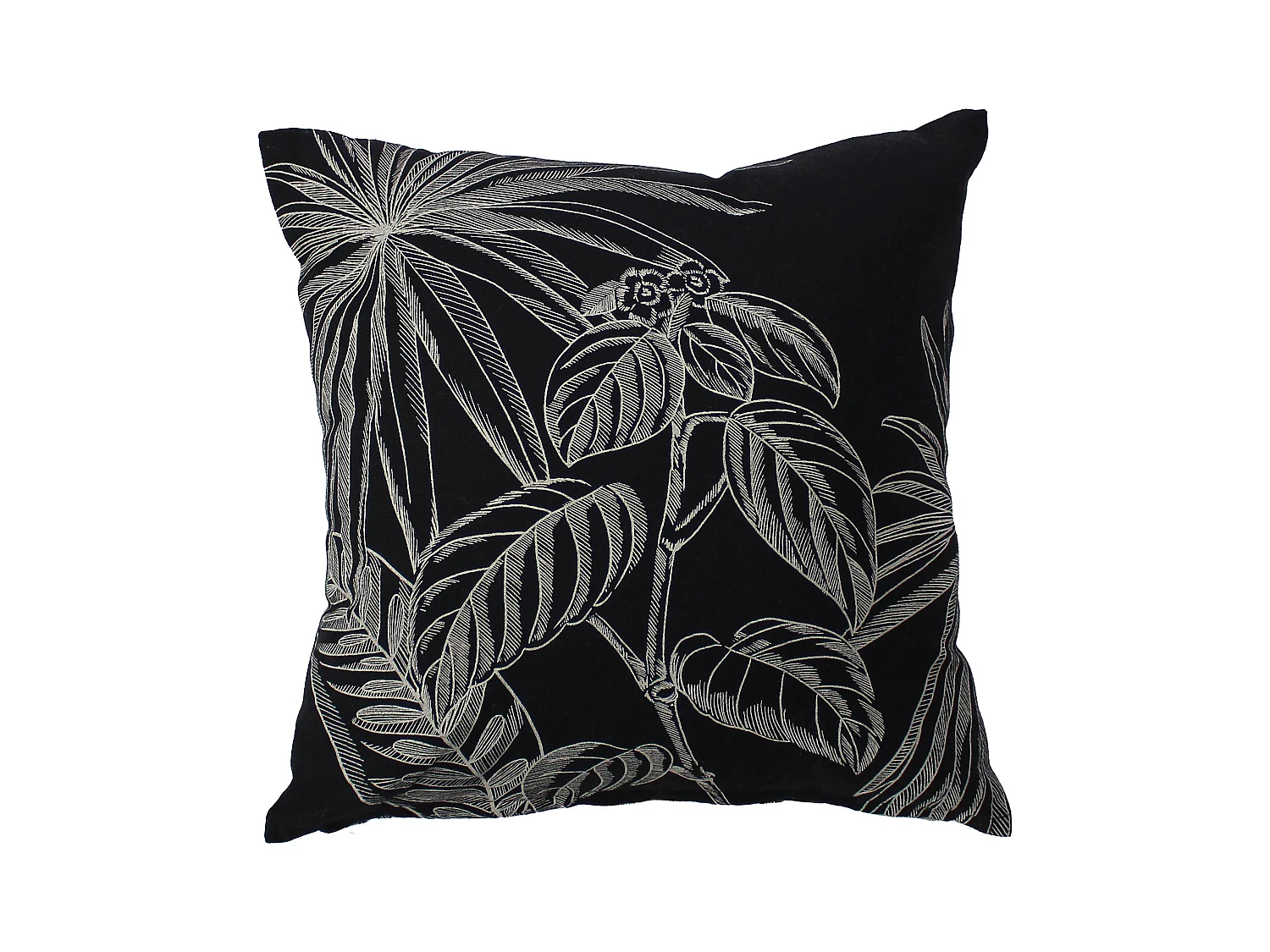 Lot de 2 Coussins déhoussables, carré 40x40cm, Noir Beige, Recto Verso Inversé, Motif Jungle Tropical, Collection Mambo