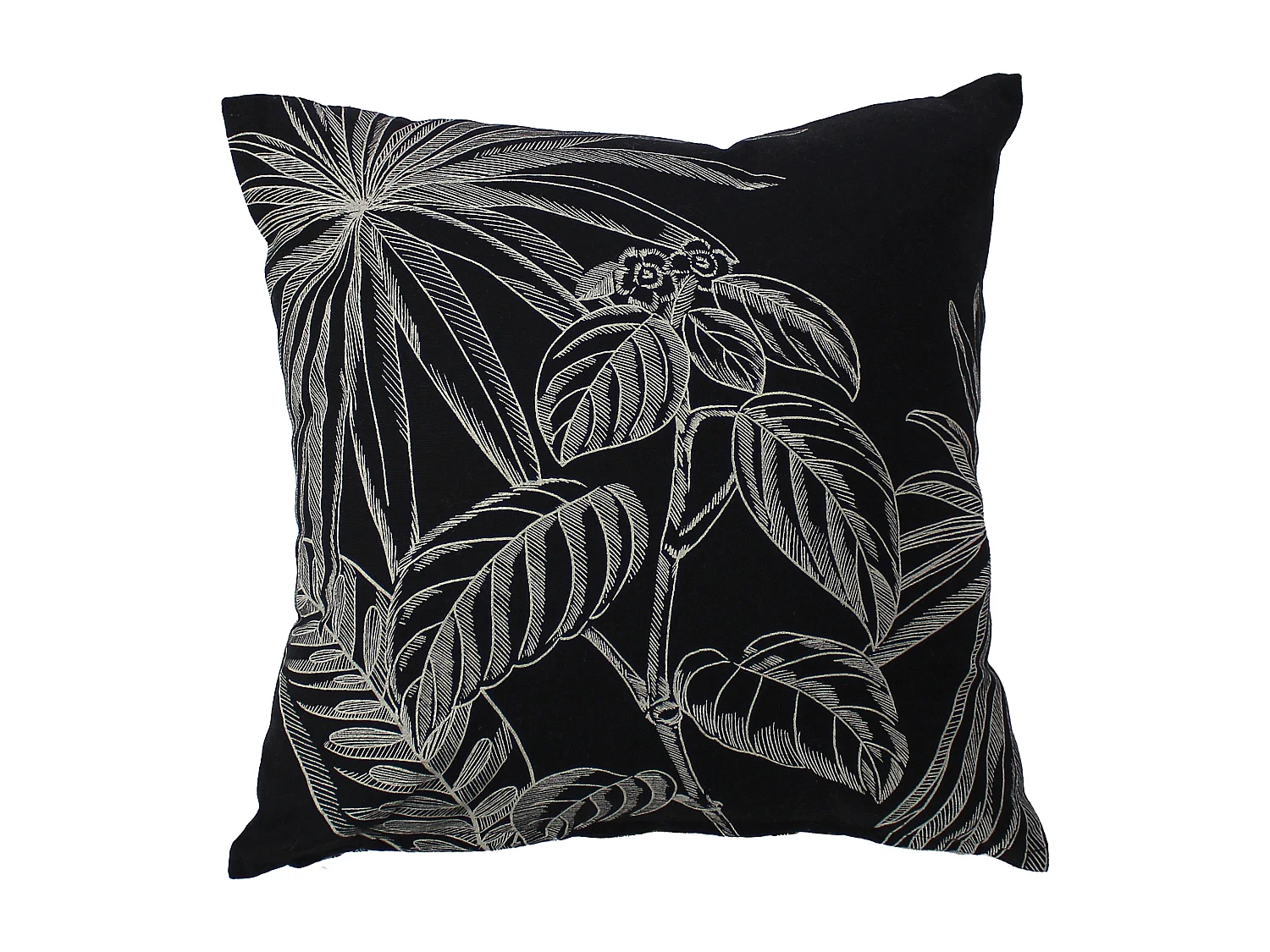Lot de 2 Coussins déhoussables, carré 40x40cm, Noir Beige, Recto Verso Inversé, Motif Jungle Tropical, Collection Mambo