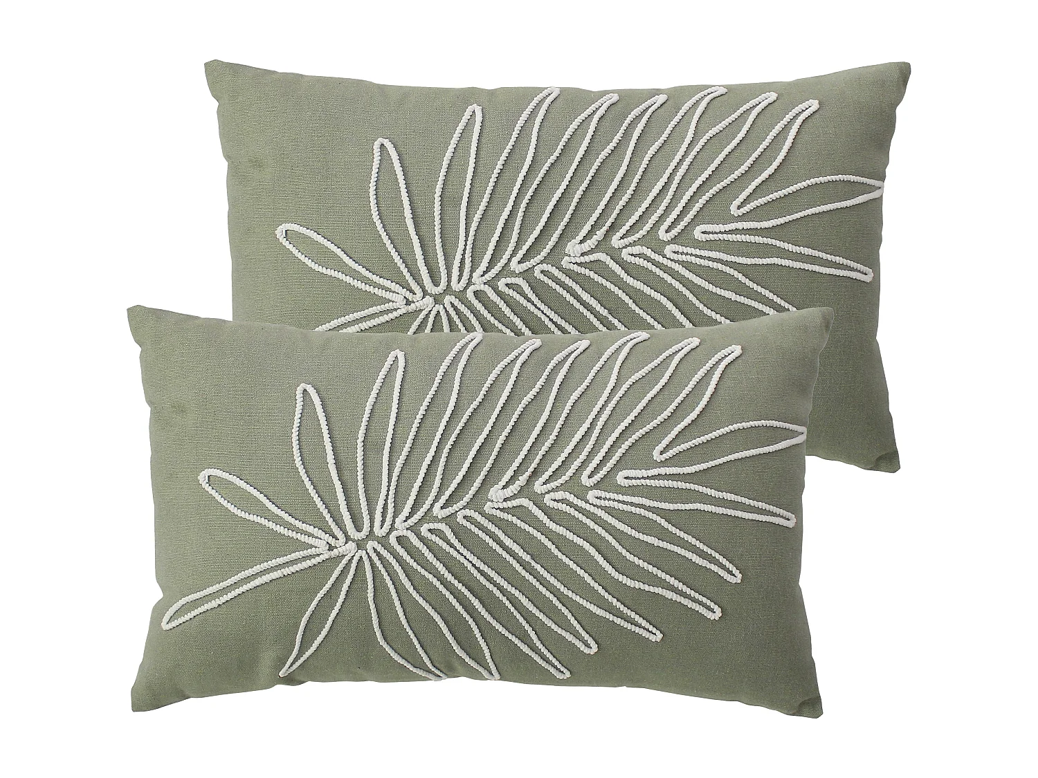 Set van 2 afneembare kussenhoezen, rechthoekig 30x50cm, Olijf, Ecru blad borduurwerk, Mambo Collectie