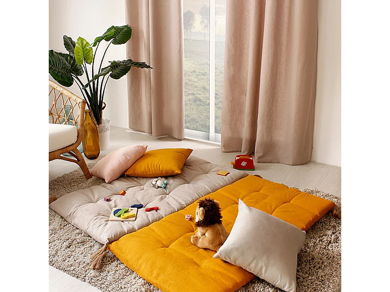 Lot de 2 coussins déhoussables, carré 60x60cm, beige naturel, 100% coton, collection Panama