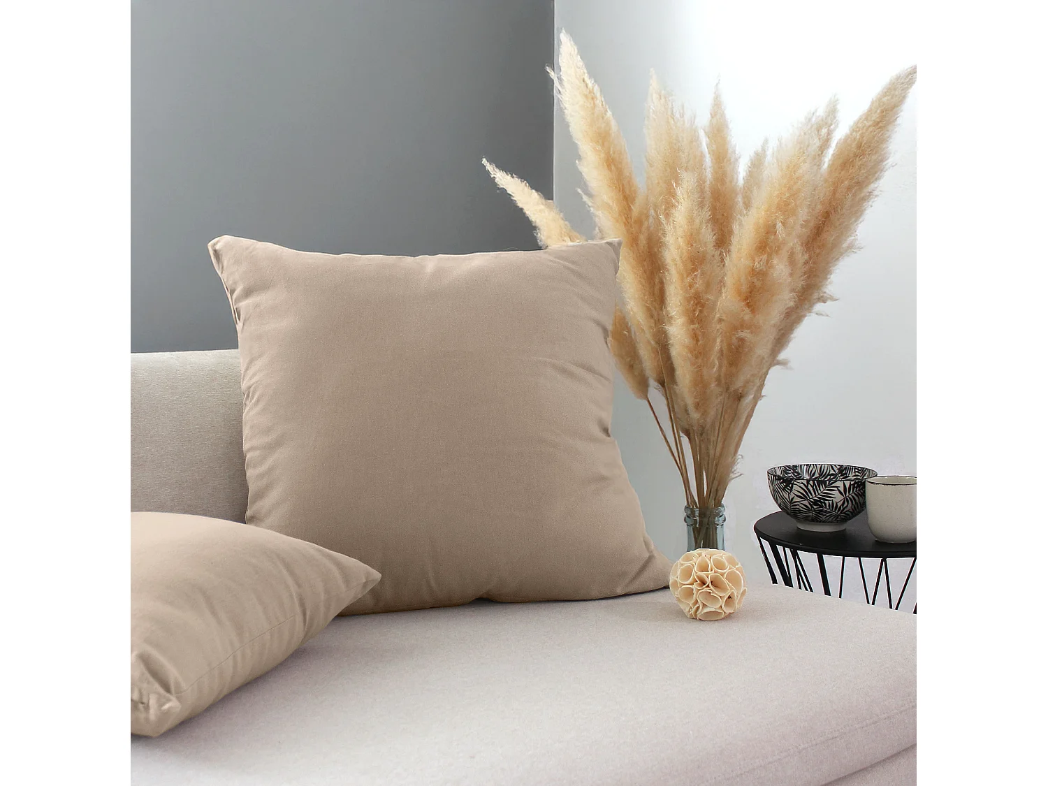 Set van 2 afneembare kussenhoezen, vierkant 60x60cm, naturel beige, 100% katoen, Panama collectie