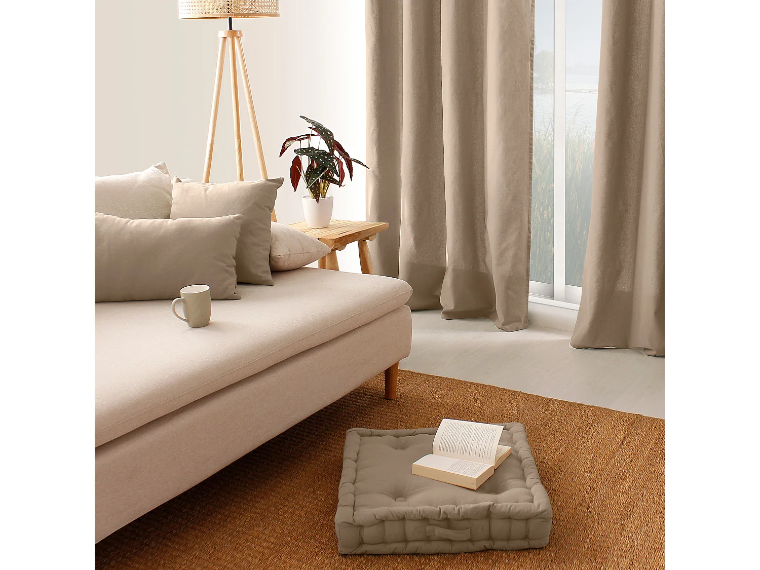 Set van 2 afneembare kussenhoezen, vierkant 60x60cm, naturel beige, 100% katoen, Panama collectie