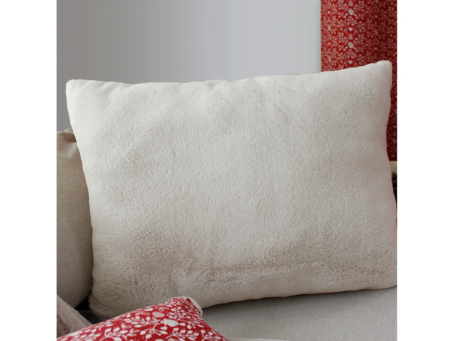 Set van 2 rechthoekige kussens, dubbelzijdig imitatiebont, 65x50cm, beige, Rabbit collectie