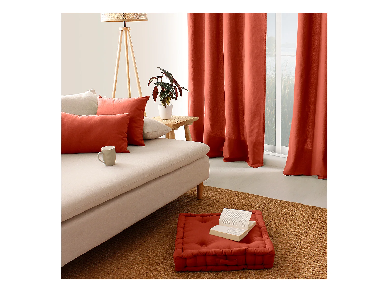 Set van 2 afneembare kussenhoezen, vierkant 60x60cm, terracotta, 100% katoen, Panama collectie