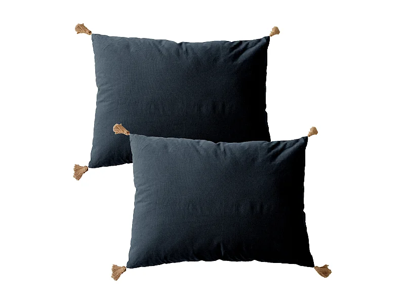 Lot de 2 coussins bohème, rectangulaire 50x70 cm, gris foncé, 100% coton, collection Panama