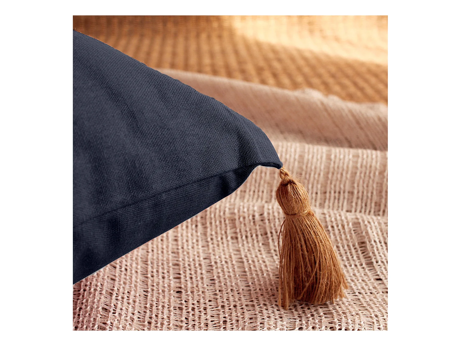 Lot de 2 coussins bohème, rectangulaire 50x70 cm, gris foncé, 100% coton, collection Panama