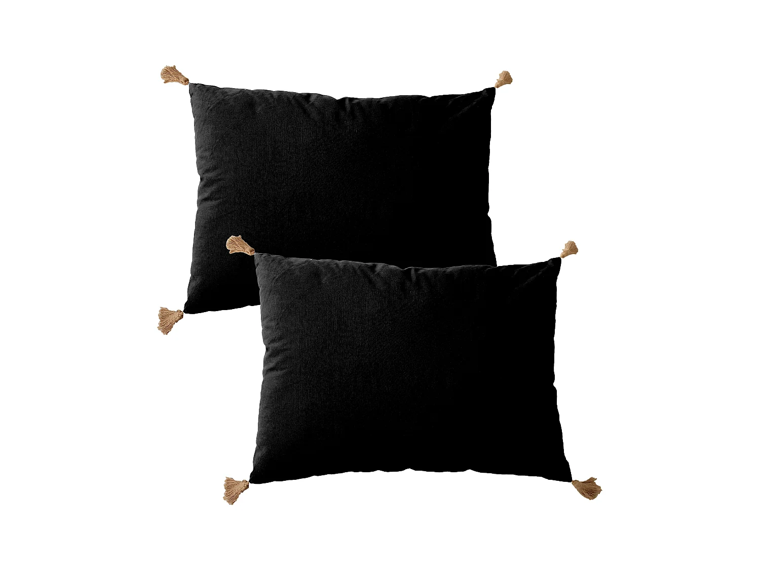 Lot de 2 coussins bohème, rectangulaire 50x70 cm, noir, 100% coton, collection Panama