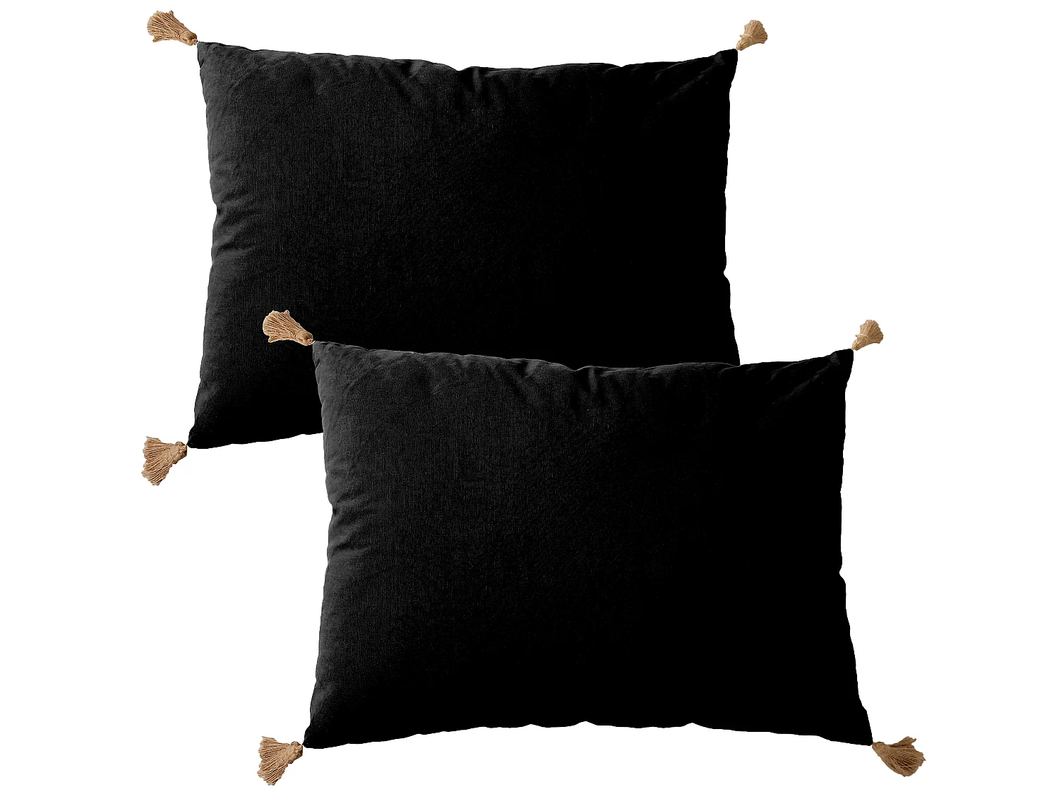 Lot de 2 Coussins bohème, rectangulaire 50x70 cm, 100% coton, Collection Panama, CMADECO - Noir