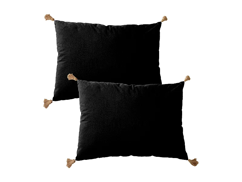 Set van 2 boheemse kussens, rechthoekig 50x70 cm, zwart, 100% katoen, Panama collectie