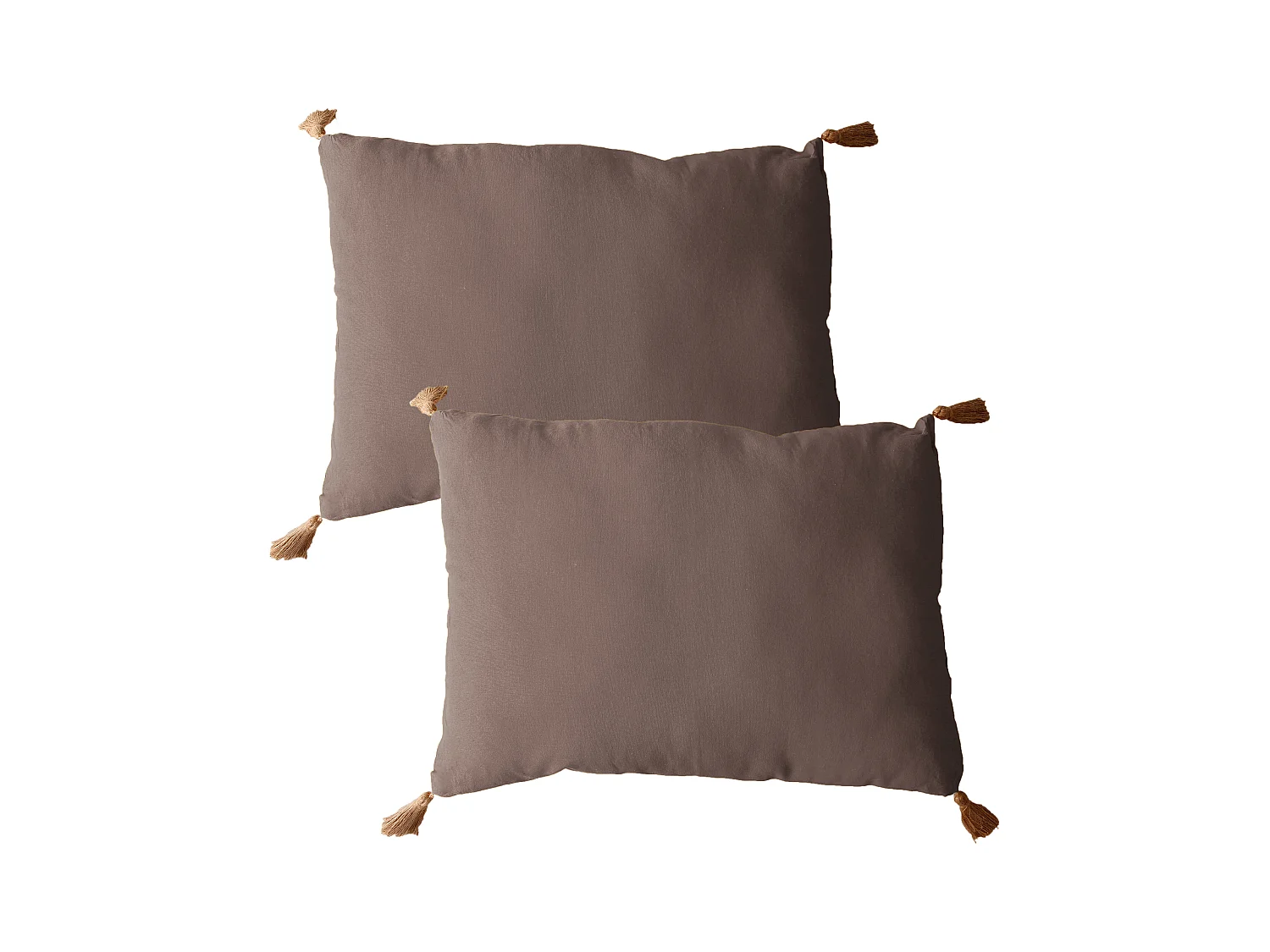 Lot de 2 coussins bohème, rectangulaire 50x70 cm, marron vison, 100% coton, collection Panama