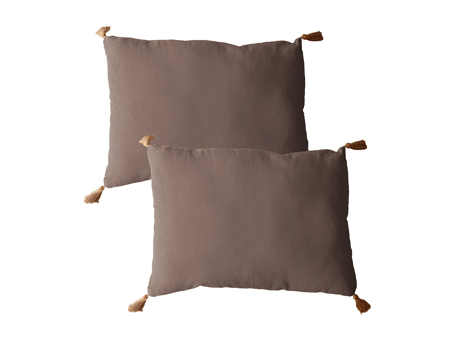 Lot de 2 coussins bohème, rectangulaire 50x70 cm, marron vison, 100% coton, collection Panama