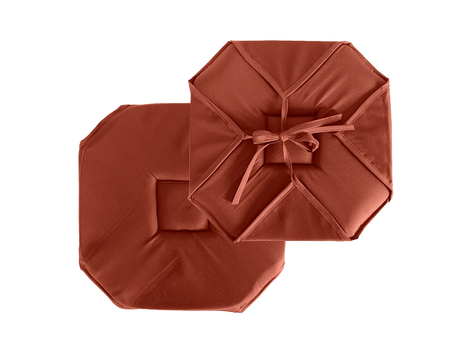 Lot de 4 galettes de chaise à rabat, 40x40 cm, terracotta, avec nouettes, collection Basic