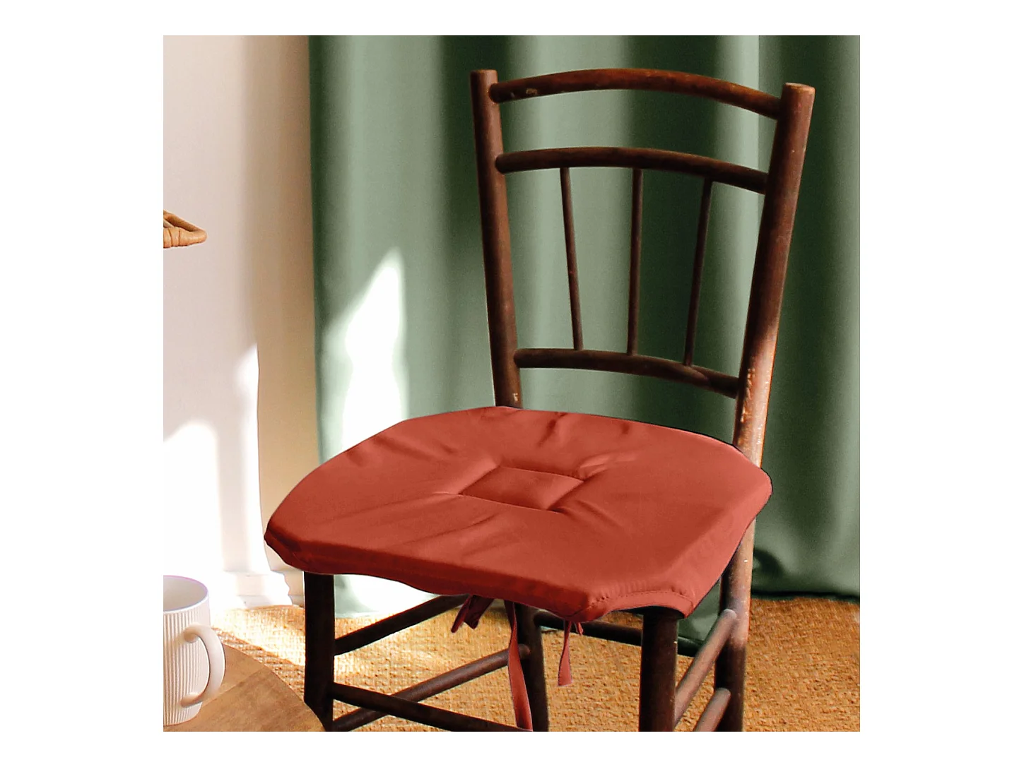 Lot de 4 galettes de chaise à rabat, 40x40 cm, terracotta, avec nouettes, collection Basic