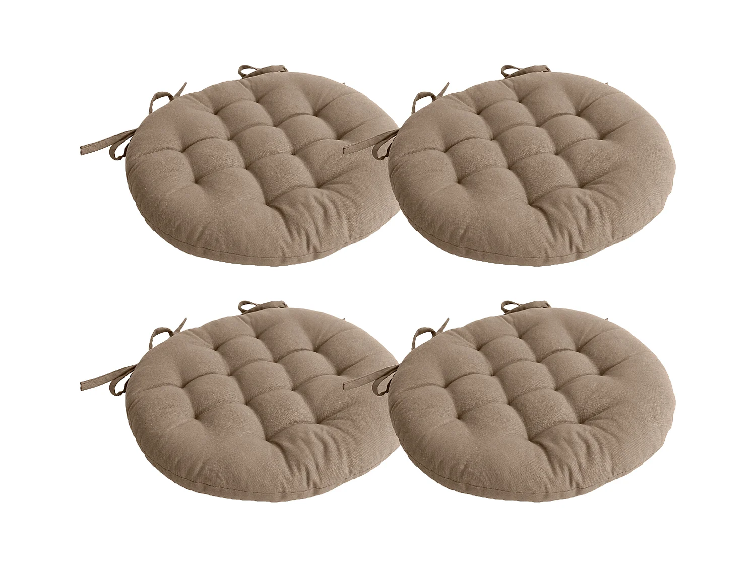 Lot de 4 galettes piquées, ronde 38cm, beige naturel, avec nouettes, 100% coton, collection Panama