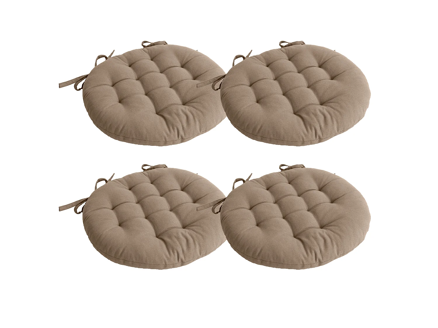 Lot de 4 Galettes Piquées, ronde 38cm, Avec nouettes, 100% coton, Collection Panama, CMADECO - Beige