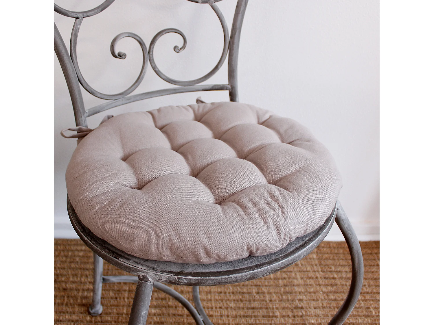Lot de 4 Galettes Piquées, ronde 38cm, Avec nouettes, 100% coton, Collection Panama, CMADECO - Beige