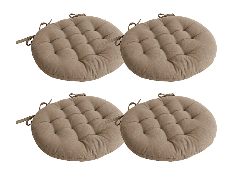 Lot de 4 galettes piquées, ronde 38cm, beige naturel, avec nouettes, 100% coton, collection Panama