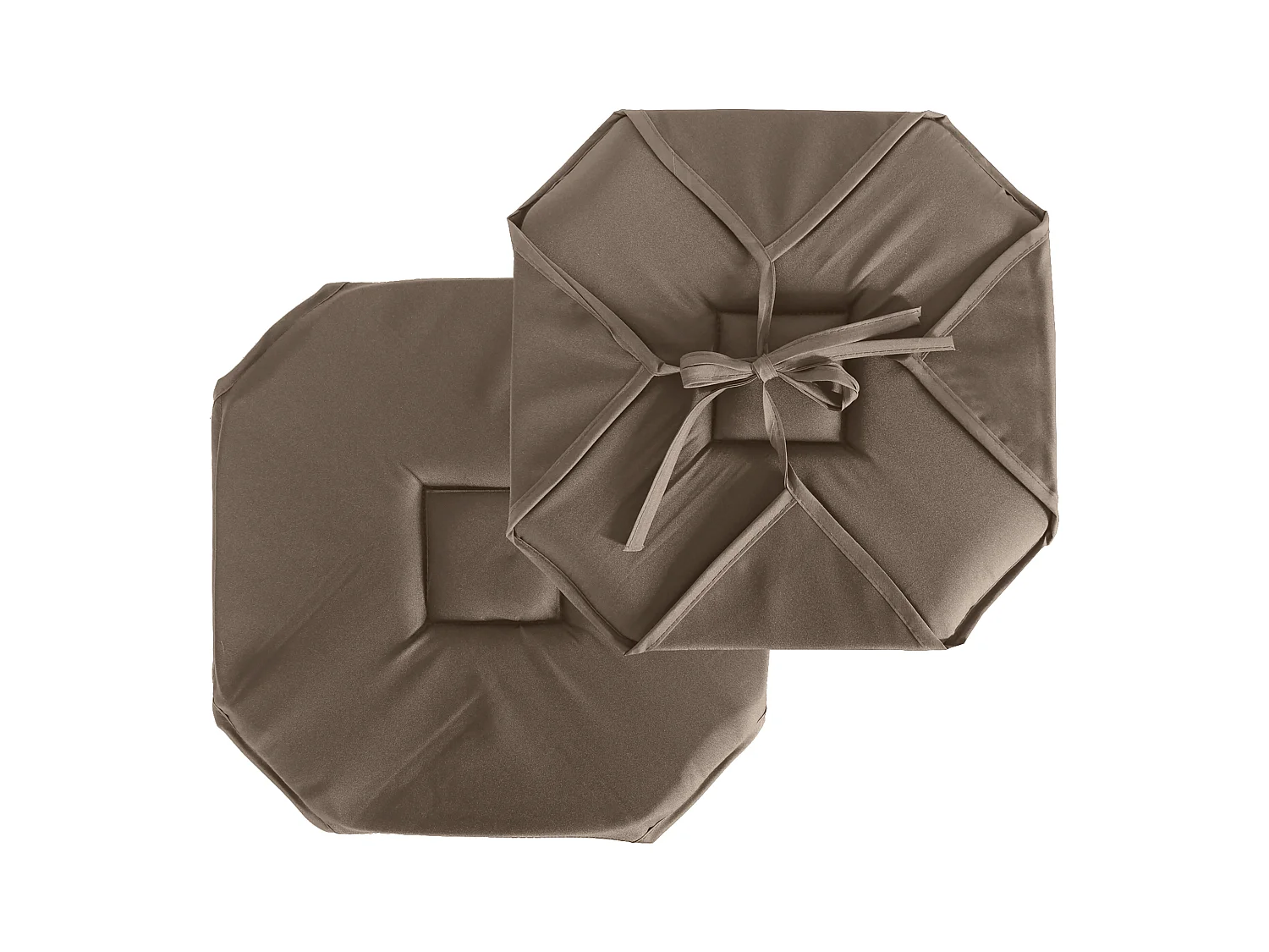 Lot de 4 galettes de chaise à rabat, 40x40 cm, marron vison, nouettes, 100% polyester certifié oeko-tex, collection Basic