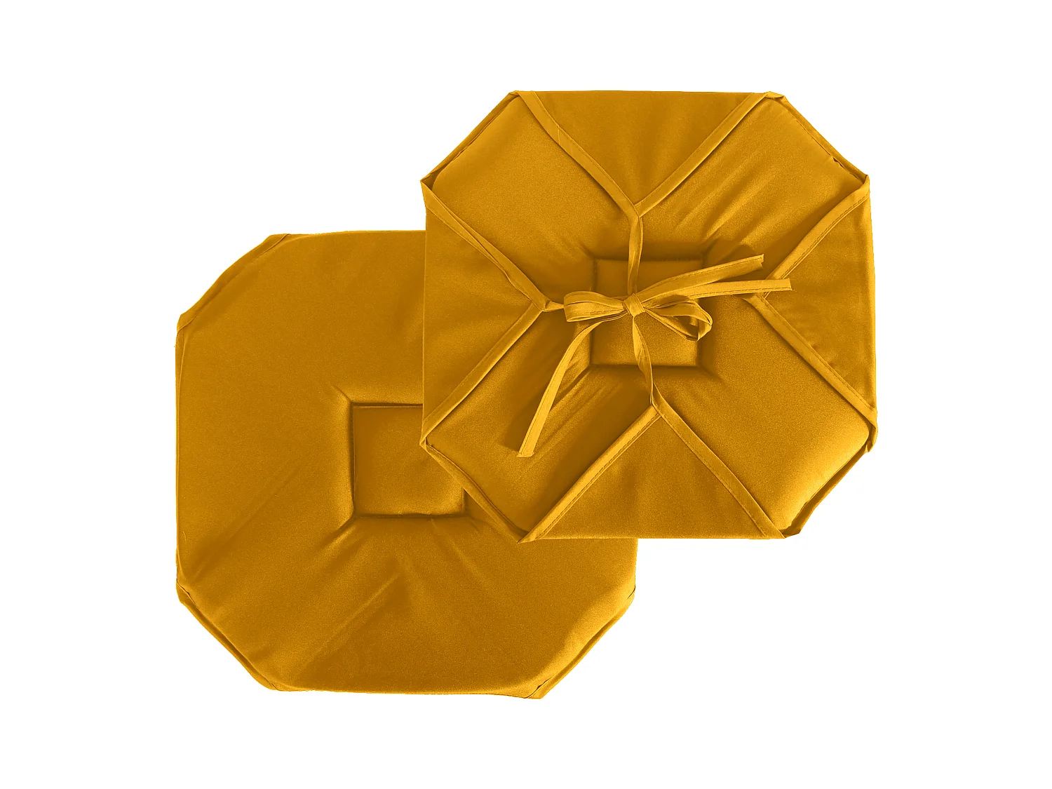 Lot de 4 galettes de chaise à rabat, 40x40 cm, jaune moutarde, avec nouettes, 100% polyester certifié oeko-tex, collection Basic