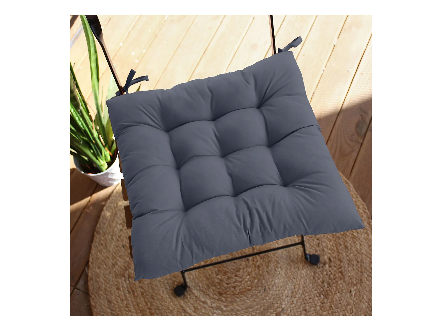 4 galettes de chaise, gris foncé, carré 36x36cm, tissu déperlant et anti-UV, collection Borneo