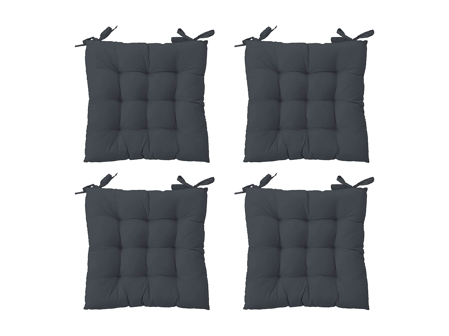 4 galettes de chaise, gris foncé, carré 36x36cm, tissu déperlant et anti-UV, collection Borneo