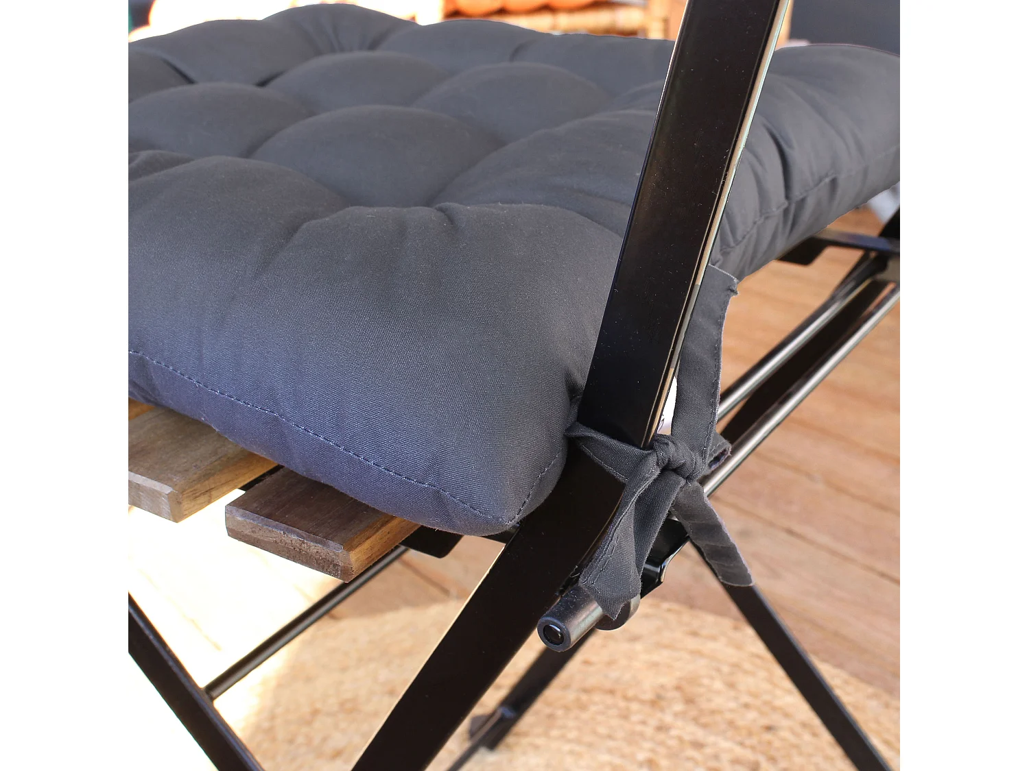 4 galettes de chaise, gris foncé, carré 36x36cm, tissu déperlant et anti-UV, collection Borneo