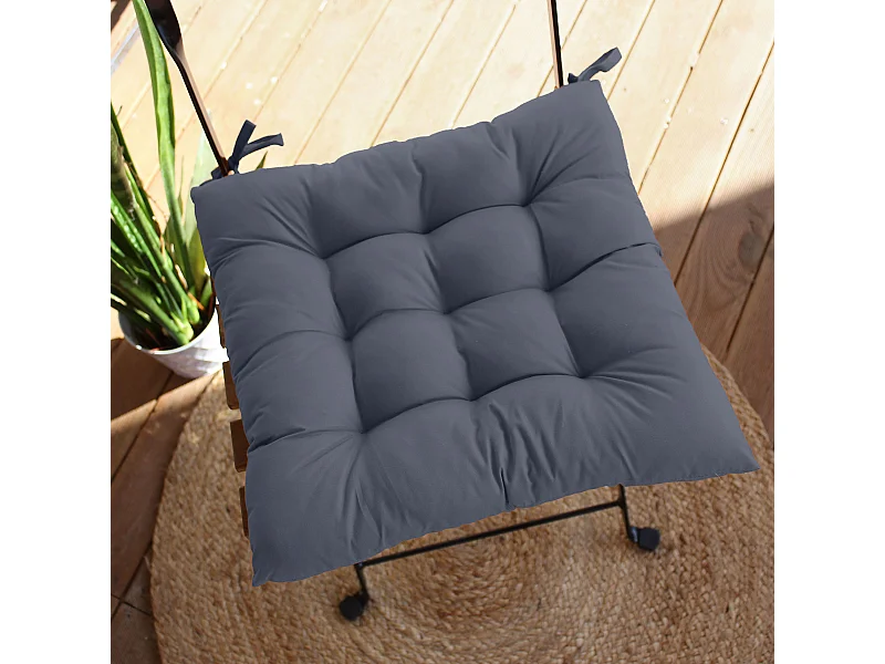 4 galettes de chaise, gris foncé, carré 36x36cm, tissu déperlant et anti-UV, collection Borneo