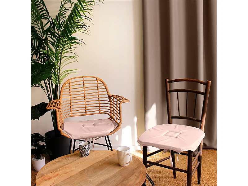 Lot de 4 galettes de chaise à rabat, 40x40 cm, vieux rose, avec nouettes, 100% polyester certifié oeko-tex, collection Basic