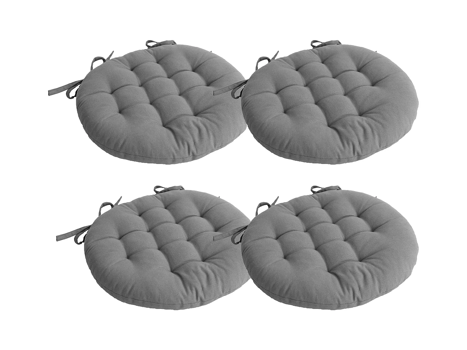 Lot de 4 galettes piquées, ronde 38cm, gris, avec nouettes, 100% coton, collection Panama
