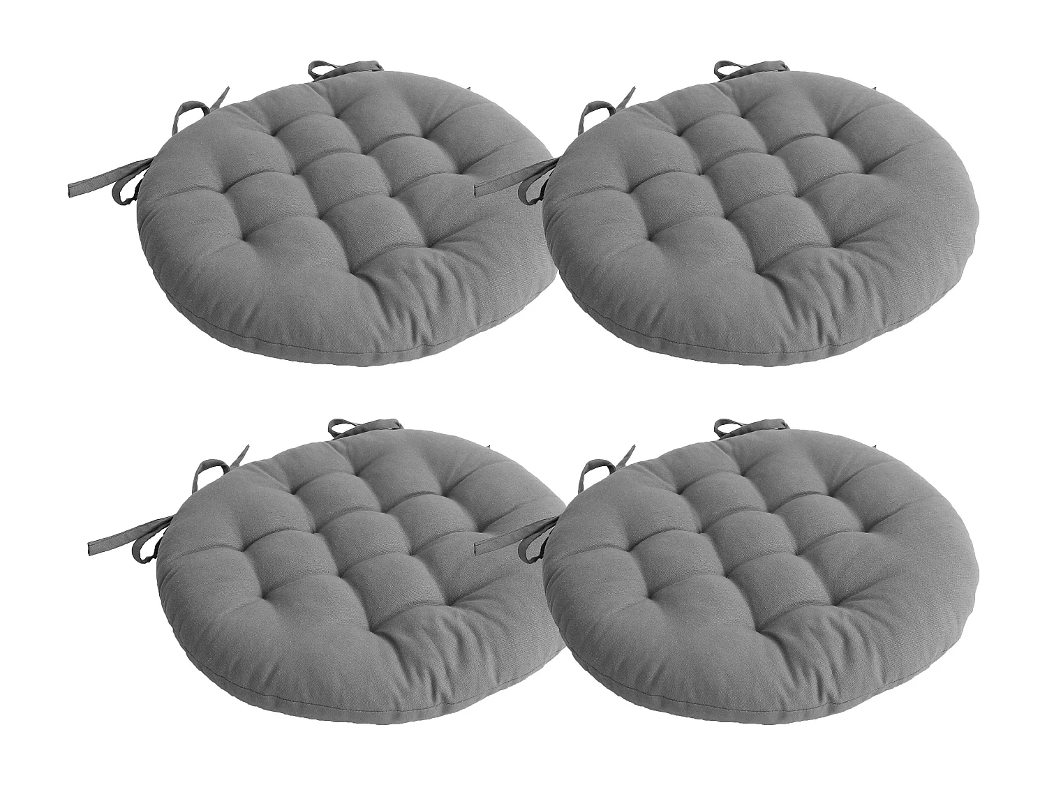 Lot de 4 galettes piquées, ronde 38cm, gris, avec nouettes, 100% coton, collection Panama
