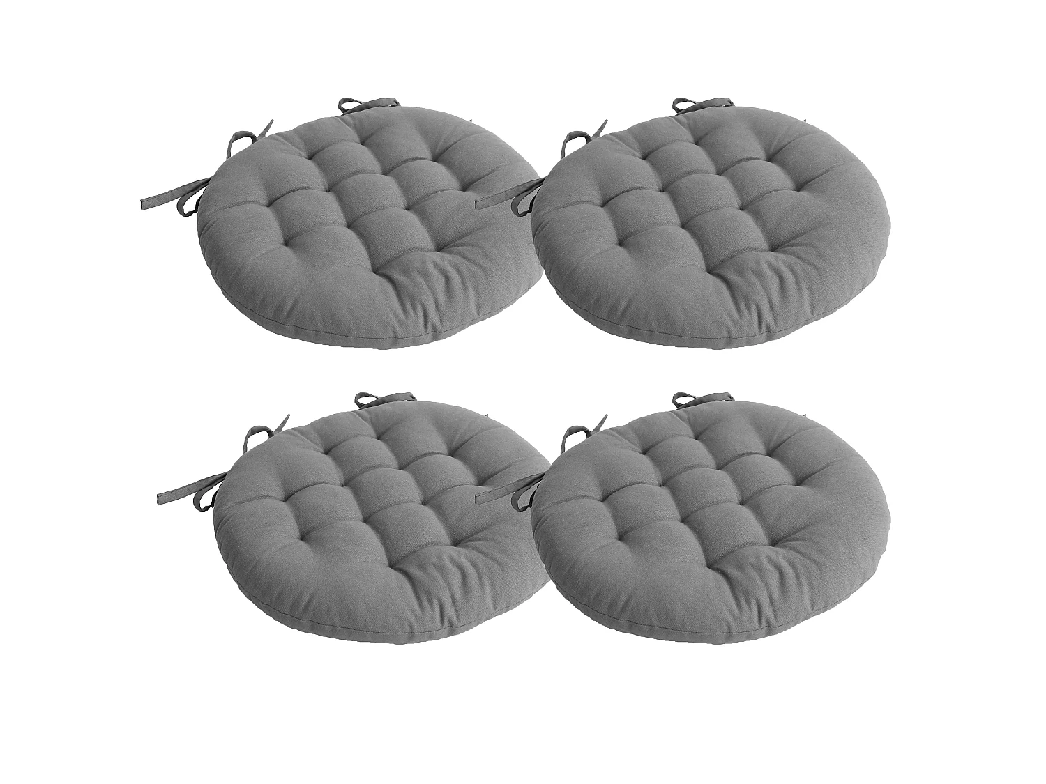Lot de 4 Galettes Piquées, ronde 38cm, Avec nouettes, 100% coton, Collection Panama, CMADECO - Gris
