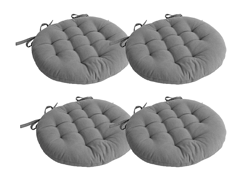 Lot de 4 galettes piquées, ronde 38cm, gris, avec nouettes, 100% coton, collection Panama