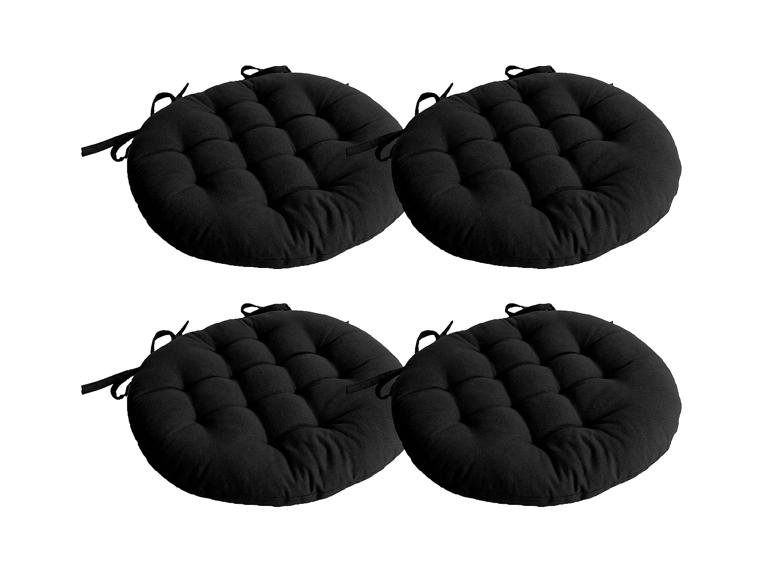 Lot de 4 galettes piquées, ronde 38cm, noir, avec nouettes, 100% coton, collection Panama