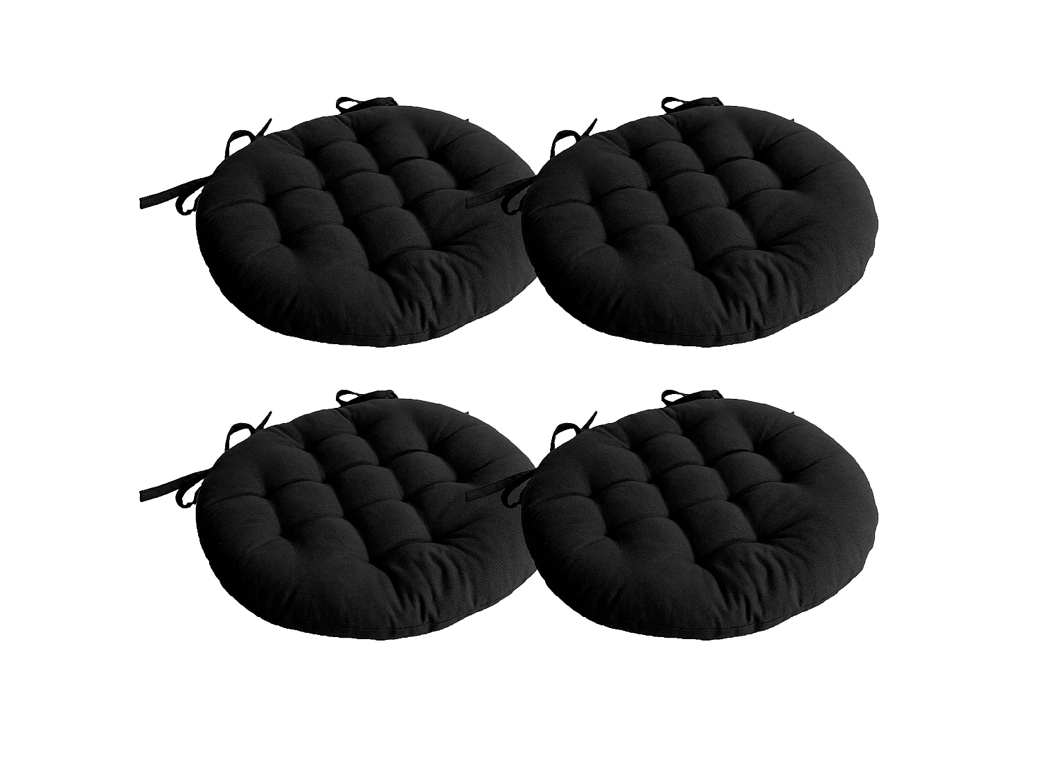 Lot de 4 Galettes Piquées, ronde 38cm, Avec nouettes, 100% coton, Collection Panama, CMADECO - Noir