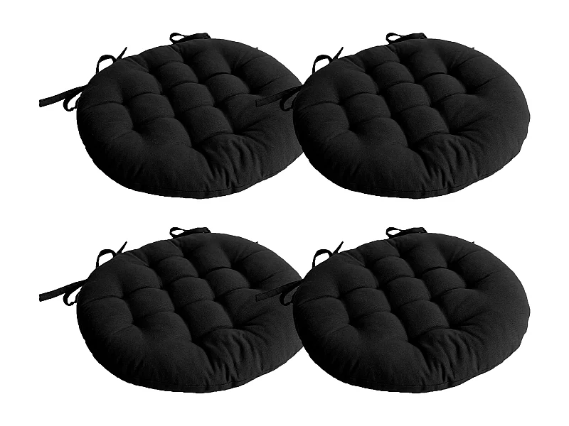 Lot de 4 galettes piquées, ronde 38cm, noir, avec nouettes, 100% coton, collection Panama