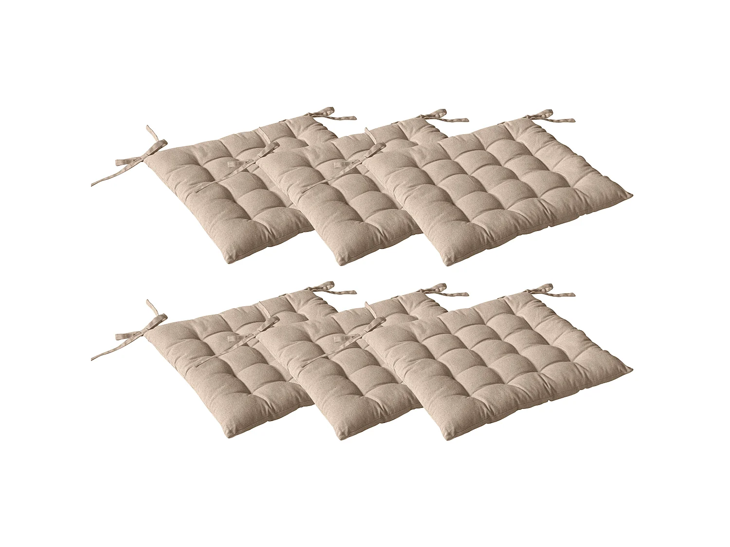 Set van 6 gewatteerde pasteitjes, vierkant 38x38cm, naturel beige, met knopen, 100% katoen, Panama collectie