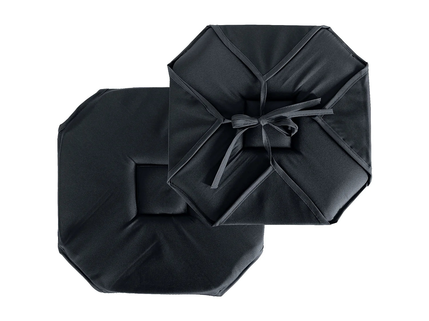 Lot de 4 galettes de chaise à rabat, 40x40 cm, gris foncé, avec nouettes, 100% polyester certifié oeko-tex, collection Basic