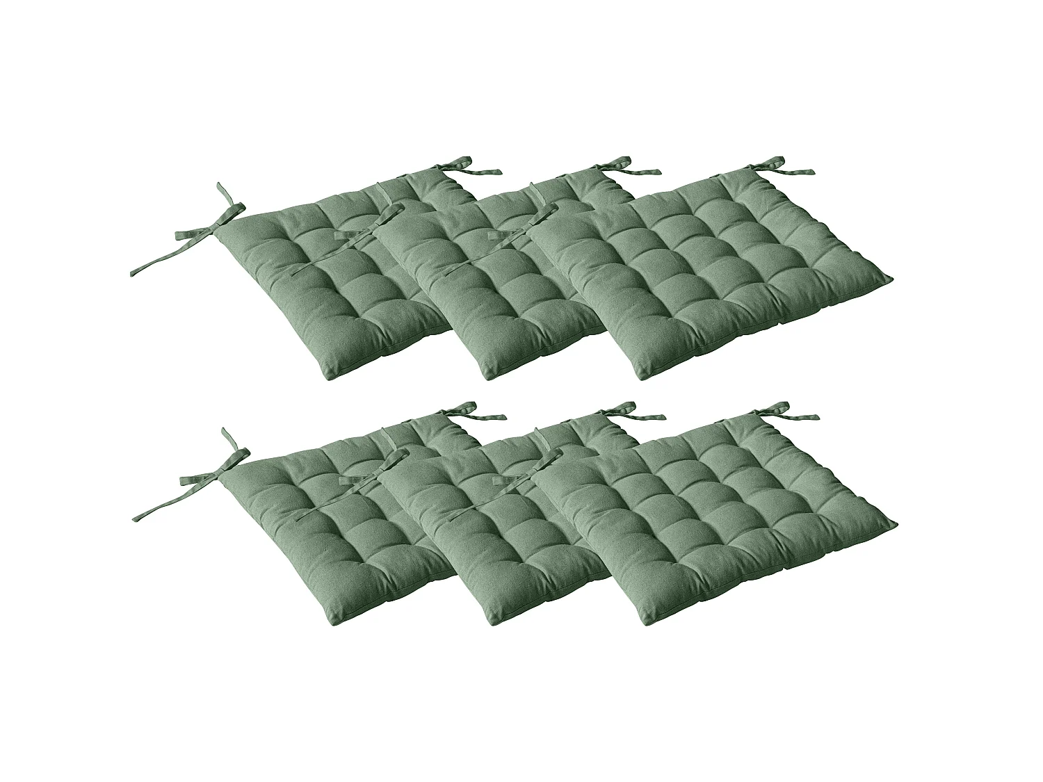 Set van 6 gewatteerde taarten, vierkant 38x38cm, kleigroen, met knopen, 100% katoen, Panama collectie