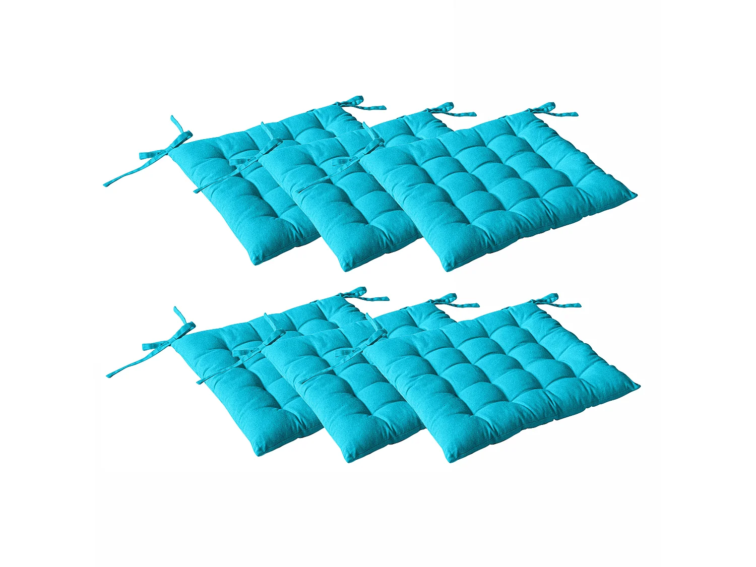 Set van 6 gewatteerde pasteitjes, vierkant 38x38cm, turkoois, met knopen, 100% katoen, Panama collectie