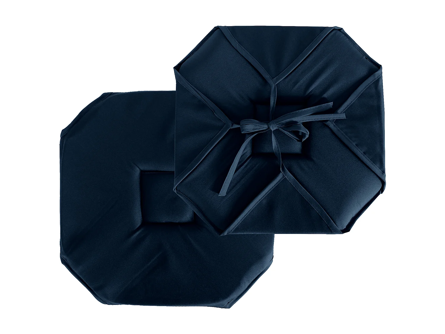 Lot de 4 galettes de chaise à rabat, 40x40 cm, bleu marine, nouettes, 100% polyester certifié oeko-tex, Collection Basic