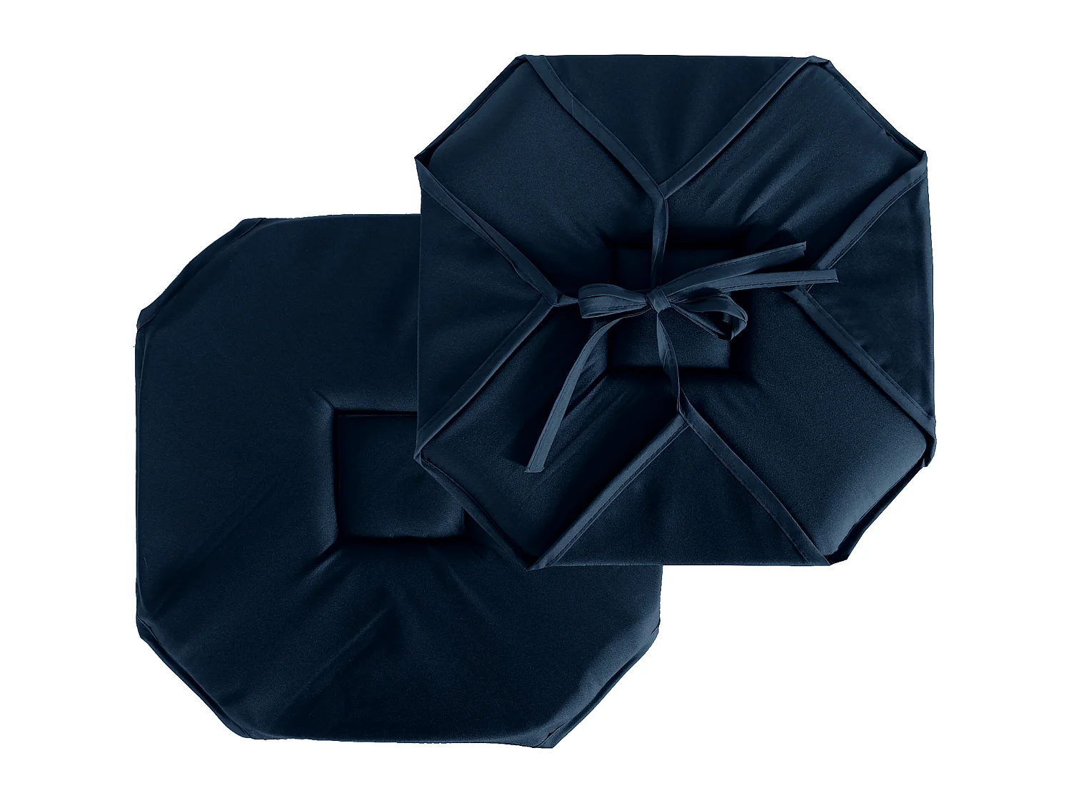 Set van 4 stoelkussens met klep, 40x40 cm, marineblauw, knopen, 100% oeko-tex gecertificeerd polyester, Basic Collectie